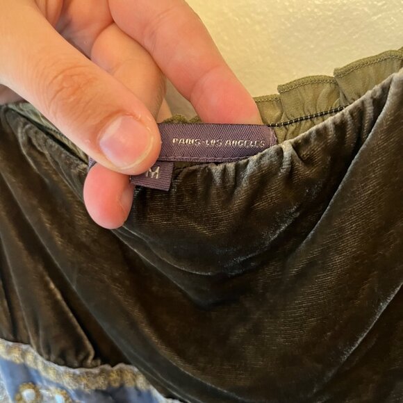 Hale Bob Emerald Green Lace Crochet 90s Vintage Velour Dress Embroidered Sz Med - Picture 7 of 9